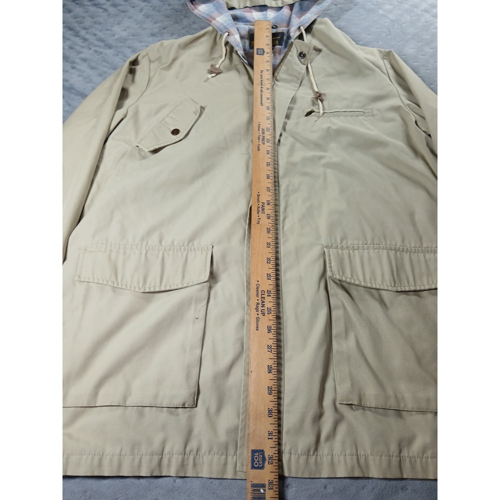 Vintage Sears Outerwear Tan Khaki Hooded Field Jacket Plaid Lined XL Tall - Picture 3 of 7